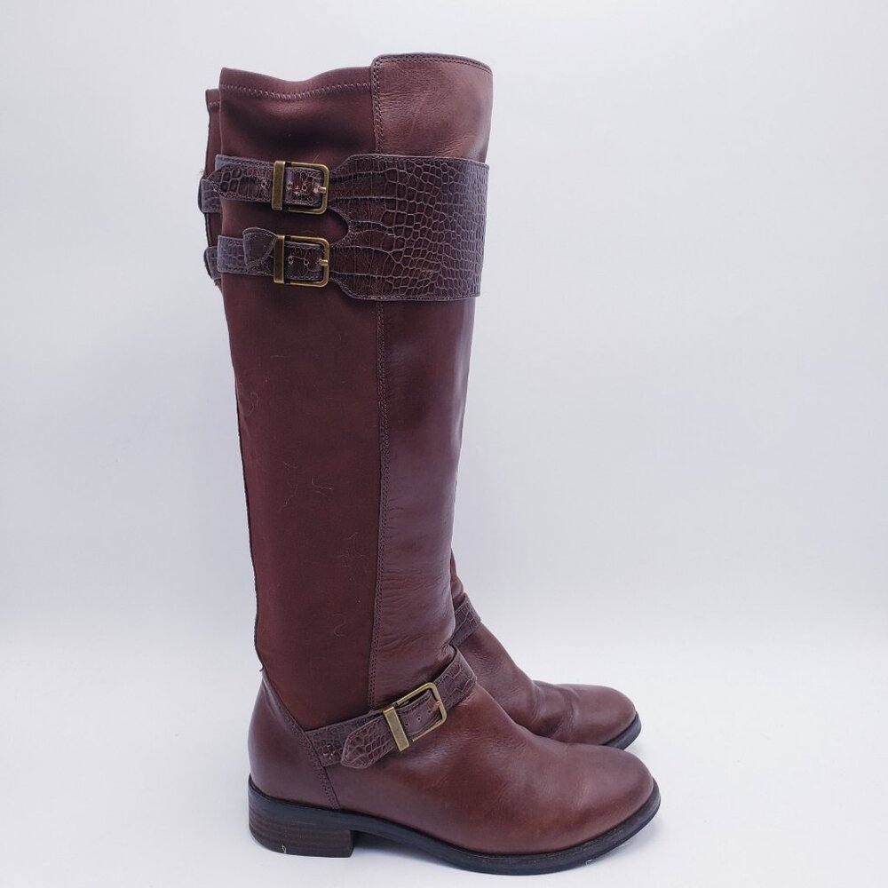 Cole Haan Tennley‎ Tall Riding Boots Brown Leather Buckle Women's Size 6